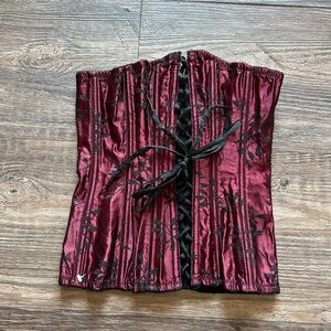 Victoria’s Secret Burgundy and Black Lace-Up Bridal Floral Corset Medium 34